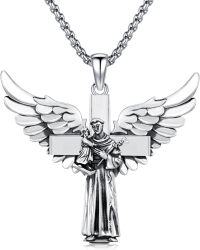wholesale 925 Sterling Silver Angel with Cross and Statue Pendant Necklace for Women Men Catholic s-H01 - St Anthony