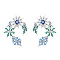 wholesale 925 Sterling Silver Snowflake Stud Earrings with Blue and Green Gems for Women-Style3