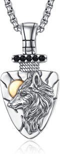 wholesale 925 Sterling Silver Plated  Nordic Fenrir Wolf Head Necklace with Black CZ Stones and Gold Accent - Viking Style Jewelry for Men Women Gifts -0-0