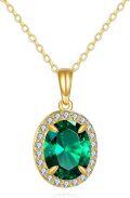 wholesale 14K Yellow Gold Lab-Created Emerald & Zirconia Oval Pendant Necklace-0-0