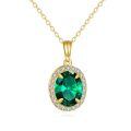 wholesale 14k Yellow Gold Pendant Necklace Wholesale With Oval Green Emerald Accent Stones-0-0