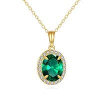 wholesale 14k Yellow Gold Pendant Necklace Wholesale With Oval Green Emerald Accent Stones-05-May-Emerald