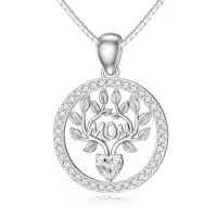 wholesale 925 Sterling Silver 12 Birthstones Tree of Life Necklace for Mom-Simulated April