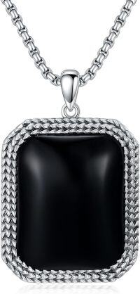 wholesale 925 Sterling Silver  Square Black Onyx Pendant Chain for Men (24+2)-Style A01