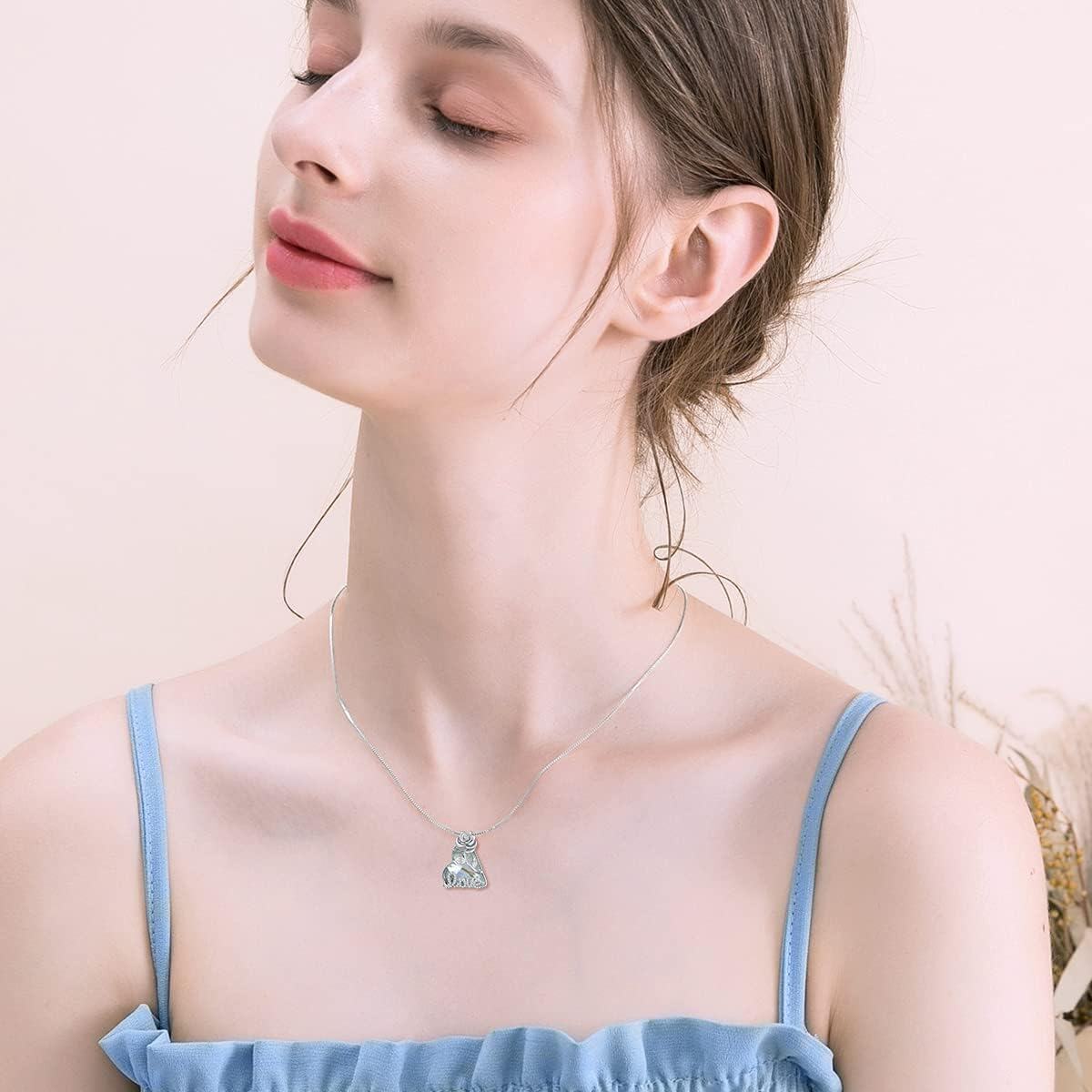 Sterling Silver Rose Lotus Necklace with Opal Crystal Lily Moss Agate-0-2