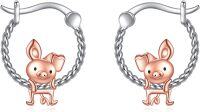 wholesale 925 Sterling Silver Pink Pig Hoop Earrings - Adorable Animal  for Her-pig earrings
