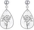 wholesale Sterling Silver Floral Teardrop Earrings w Birth Flower Engraved Gift for Women-0-25