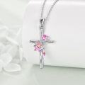 wholesale 925 Sterling Silver Pink Lotus Flower Cross Pendant Necklace for Women-0-2