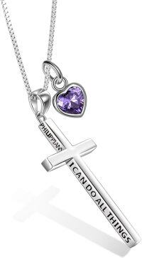 wholesale Sterling Silver Cross Necklace Philippians 4 13 I Can Do All Things Inspirational Gift-silver-02 February