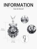 wholesale 925 Sterling Silver Crown Lion Head Pendant Necklace Oxidized Silver Mens Jewelry-0-4
