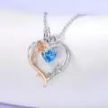 TOUPOP Sterling Silver Aquamarine Heart Butterfly Pendant Necklace-0-3