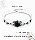 wholesale 925 Sterling Silver Black Onyx Flower Design Adjustable Bohemian Bracelet for Women (S M L)-0-4