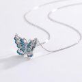 wholesale 925 Sterling Silver Blue Opal Butterfly Pendant Necklace Elegant Charm s for Her-0-1