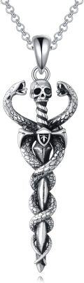 wholesale Sterling Silver Sword Necklace with Snake Pendant Viking Amulet Jewelry for Men Women-0-0