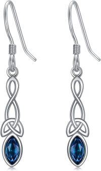 wholesale 925 Sterling Silver Celtic Knot Dangle Earrings with Birthstone Trinity Gift-09-Sep(Sapphire)