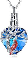 wholesale TOUPOP Cardinal Urn Necklace For Ashes 925 Sterling Silver Heart Blue Crystal Cremation Jewelry For Ashes Tree Of Life Memorial Pendant Keepsake Jewelry Gifts For Women -0-0