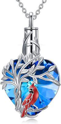 wholesale TOUPOP Cardinal Urn Necklace For Ashes 925 Sterling Silver Heart Blue Crystal Cremation Jewelry For Ashes Tree Of Life Memorial Pendant Keepsake Jewelry Gifts For Women -undefined