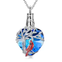 TOUPOP Sterling Silver Blue Crystal Cardinal Urn Necklace For Ashes Memorial Pendant-undefined