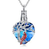 TOUPOP Sterling Silver Blue Crystal Cardinal Urn Necklace For Ashes Memorial Pendant-undefined