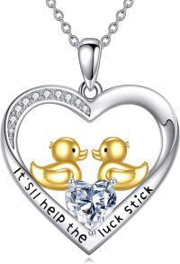 wholesale 925 Sterling Silver Cubic Zirconia Heart-Shaped Pendant with Ducks and Stones Necklaces for Women - Valentine's Day Gifts-yellow