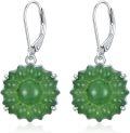 wholesale 925 Sterling Silver 925 Green Jade Flower Drop Earrings for Women-0-0