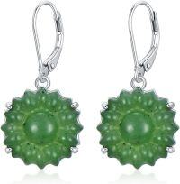 wholesale 925 Sterling Silver 925 Green Jade Flower Drop Earrings for Women-Z-Sunflower-Green Jade