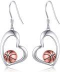 wholesale 925 Sterling Silver Heart-Shaped Basketball Dangle Earrings for Women-0-0