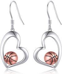 wholesale 925 Sterling Silver Heart-Shaped Basketball Dangle Earrings for Women-Basketball