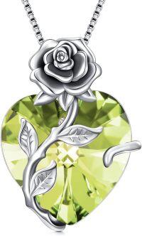wholesale Sterling Silver Crystal Rose Flower Heart Pendant Necklace-08-Aug - Peridot