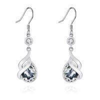 wholesale 925 Sterling Silver Drop Earrings Platinum Plated Teardrop Black Pearl Crystal For Women-18-Agate Earrings