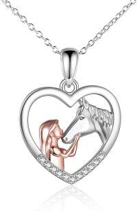 wholesale 925 Sterling Silver Heart-Shaped Unicorn and Girl Pendant Necklace for Women's s-A- White Horse Necklace