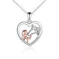 wholesale 925 Sterling Silver Heart-Shaped Unicorn and Girl Pendant Necklace for Women's s-0-0