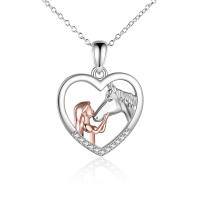 wholesale 925 Sterling Silver Heart-Shaped Unicorn and Girl Pendant Necklace for Women's s-A- White Horse Necklace