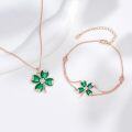 wholesale 925 Sterling Silver Green Enamel Cubic Zirconia Accent Four-Leaf Clover Charm Bracelet for Women-0-2
