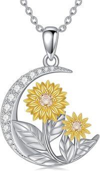 wholesale 925 Sterling Silver Crescent Moon & Sunflowers Pendant Necklace for Women - Mother's Day Gifts-Sunflower