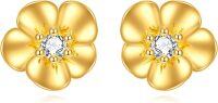 wholesale Gold 14K Yellow Gold Plated Flower-Shaped CZ Stud Earrings - Unique s for Her-flower 2