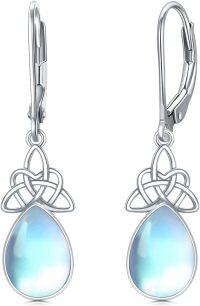 wholesale Sterling Silver Crystal Leverback Celtic Knot Birthstone Drop Earrings for Women-Moonstone