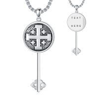 wholesale 925 Sterling Silver Jerusalem Cross Pendant Necklace with Textable Backplate for Women Men Gifts-Customized Photo + Engraving-Customized Photos-Locket Only-Customized Engraving