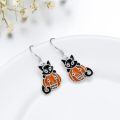 wholesale 925 Sterling Silver Halloween Black Cat Jack-o'-Lantern Drop Earrings-0-4