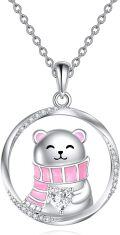 wholesale 925 Sterling Silver Pink Scarf Polar Bear Heart Charm Pendant Necklace for Women Girls Gifts Jewelry Accessories 45cm Chain Length-0-0