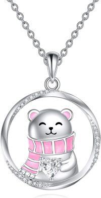 wholesale 925 Sterling Silver Pink Scarf Polar Bear Heart Charm Pendant Necklace for Women Girls Gifts Jewelry Accessories 45cm Chain Length-Polar Bear Necklace