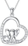wholesale 925 Sterling Silver Elephant Pendant Heart-Shaped Necklace for Women Girls Mothers Day Gift-0-0