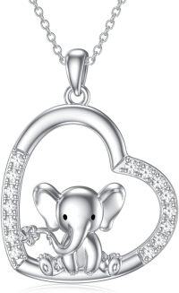 wholesale 925 Sterling Silver Elephant Pendant Heart-Shaped Necklace for Women Girls Mothers Day Gift-Elephant