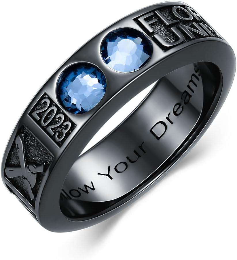 Sterling Silver 0 1 2 3 Gem Men s Graduation Class Ring 4 5 6 7 9 5mm-Width 7mm-2 Round 4.75mm-One Pattern # 3
