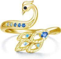 wholesale 925 Sterling Silver Peacock Blue Phoenix Ring Adjustable Firebird Jewelry Gift-Gold