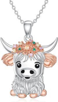 wholesale 925 Sterling Silver Highland Cow Birthstone Necklace Jewelry Gifts for Women Girls-0-0-Highland Cow little-0-0-Highland Cow little