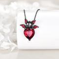 wholesale 925 Sterling Silver Red Heart Bat Pendant Gothic Statement Necklace Gifts-0-3