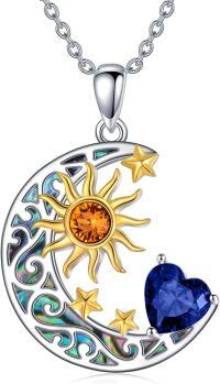 wholesale Sterling Silver Simulated Birthstone Sun Moon Star Pendant Necklace-Sun Moon Star-Sept.