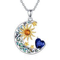 wholesale 925 Sterling Silver Crescent Moon Pendant Necklace Wholesale With Heart And Sun Design-Sun Moon Star-Sept.