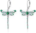 wholesale 925 Sterling Silver Green Emerald Dragonfly Drop Earrings for Women Girls  4cm Long-0-0